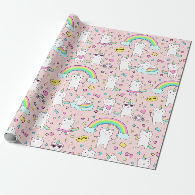 Papier Cadeau Papier d'enveloppement de chats Unicorn (Déroulé)