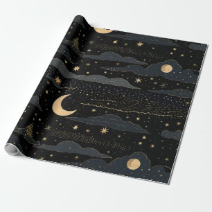 Papier Cadeau Papier d'enveloppement de ciel de nuit Golden Star