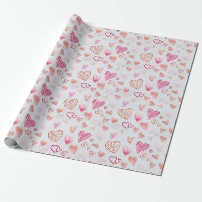Papier Cadeau Papier d'enveloppement de coeur rose Mini Love (Déroulé)