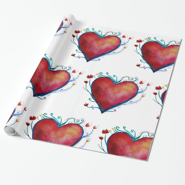 Papier Cadeau Papier d'enveloppement de coeur rouge (Déroulé)