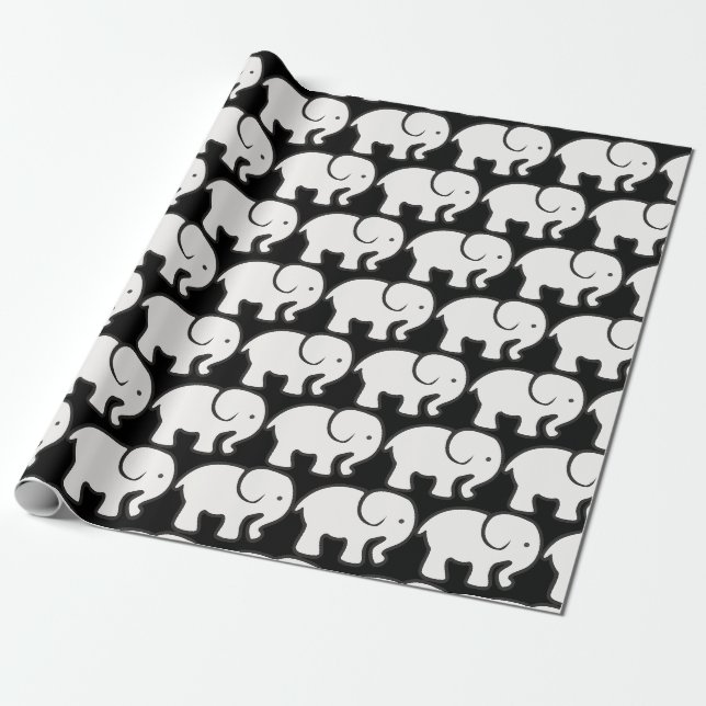 Papier Cadeau Papier d'enveloppement de conception d'éléphant bl (Déroulé)