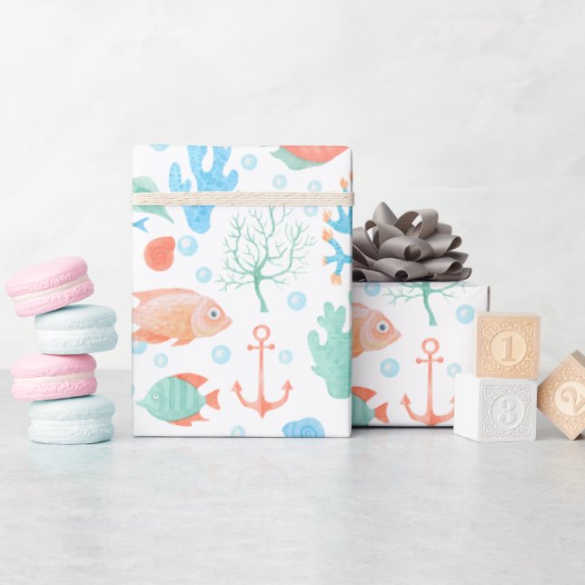 Papier Cadeau Papier d'enveloppement de corail d'aquarelle (Baby Shower)