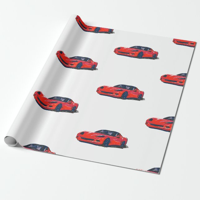 Papier Cadeau Papier d'enveloppement de corvette C6 rouge (Déroulé)