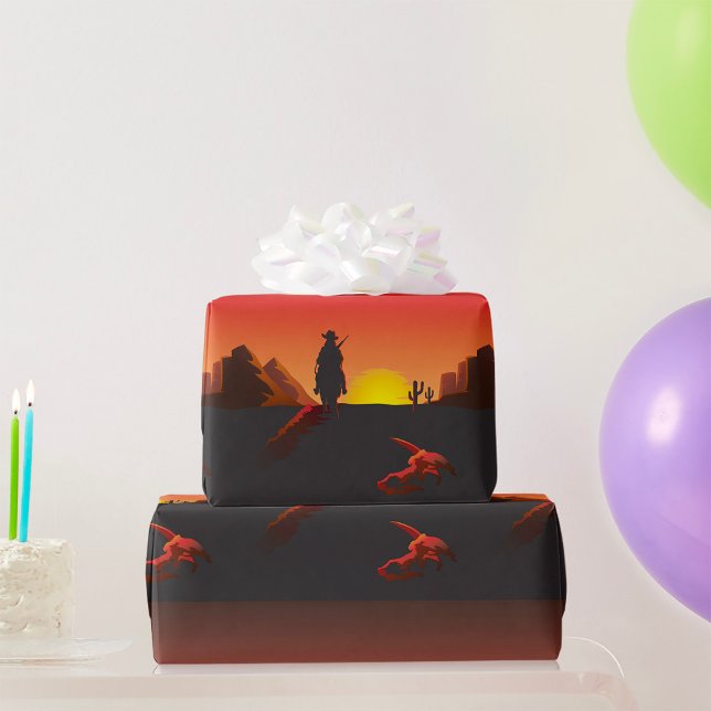 Papier Cadeau Papier d'enveloppement de cowboy couché de soleil (Créateur téléchargé)