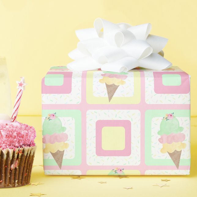 Papier Cadeau Papier d'enveloppement de crème glacée aquarelle (Créateur téléchargé)