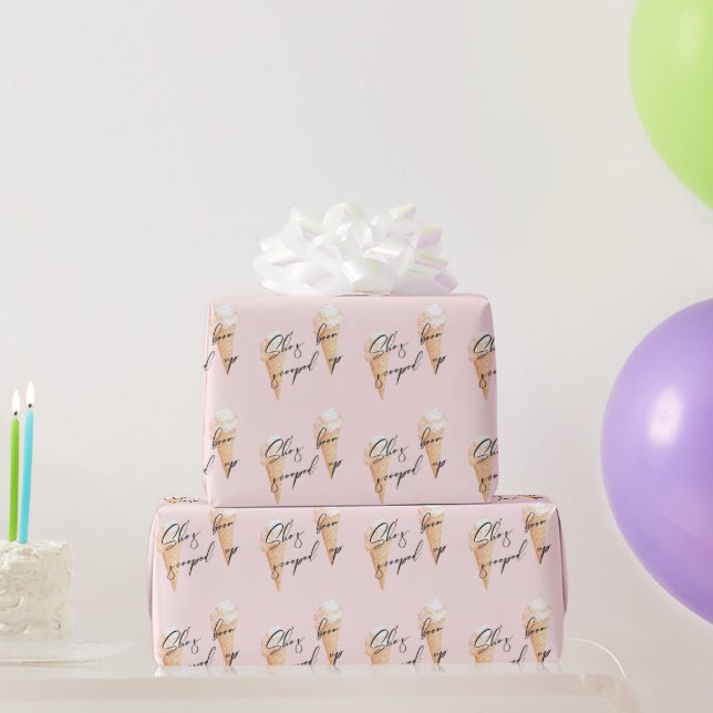 Papier Cadeau Papier d'enveloppement de crème glacée rose aquare (Cadeaux de fête)