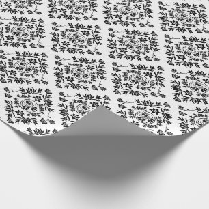 Papier Cadeau Papier d'enveloppement de Damas Floral noir et bla
