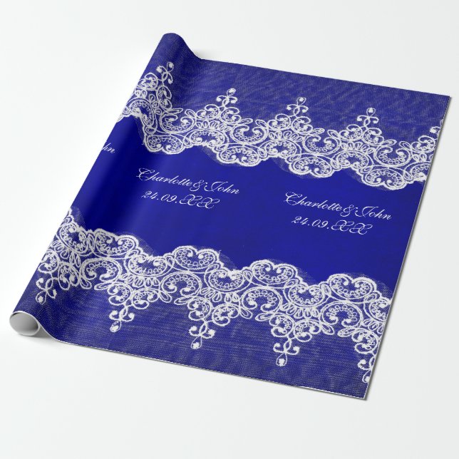 Papier Cadeau Papier d'enveloppement de dentelle bleue Royal per (Déroulé)