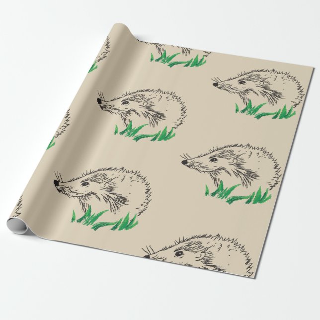 Papier Cadeau Papier d'enveloppement de dessin de hérisson migno (Déroulé)