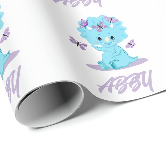 Papier Cadeau Papier d'enveloppement de dinosaure personnalisé (Coin rond)
