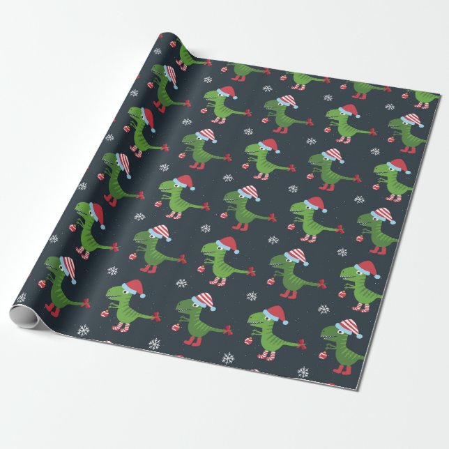 Papier Cadeau Papier d'enveloppement de dinosaures de Noël (Déroulé)