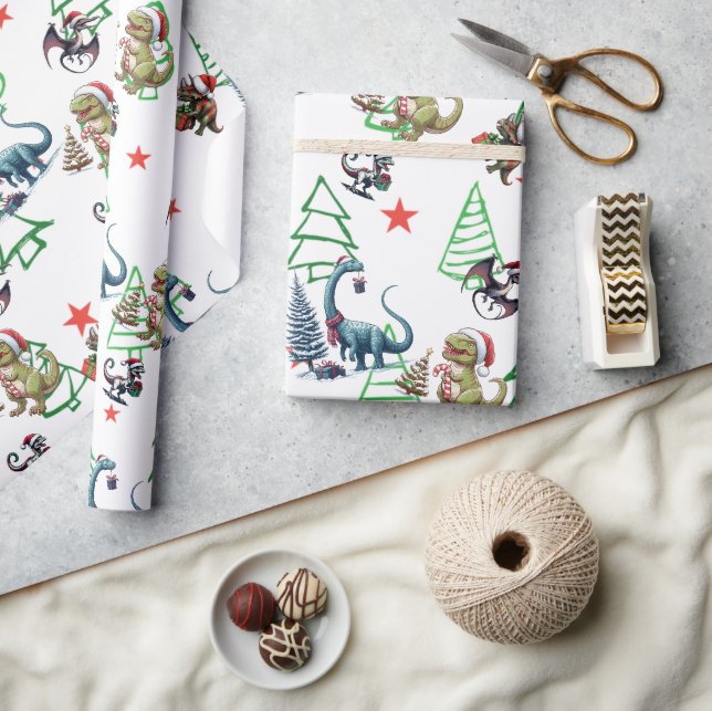 Papier Cadeau Papier d'enveloppement de dinosaures de Noël migno (Artisanat)