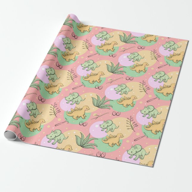 Papier Cadeau Papier d'enveloppement de dinosaures mignonnes (Déroulé)