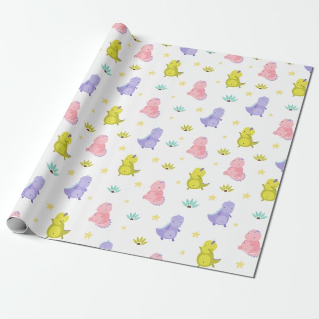 Papier Cadeau Papier d'enveloppement de dinosaures mignonnes (Déroulé)