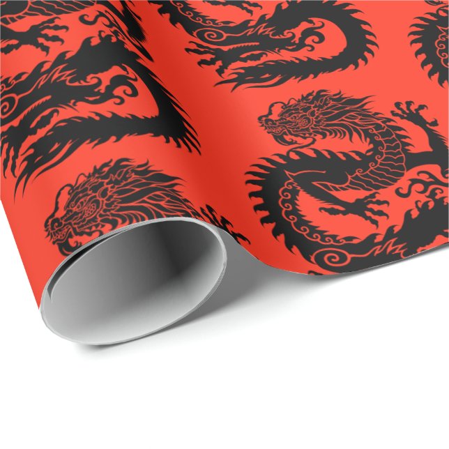 Papier Cadeau Papier d'enveloppement de dragon chinois tradition (Coin rond)