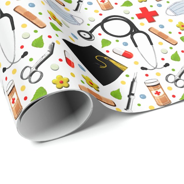 Papier Cadeau Papier d'enveloppement de fin d'études Médicales (Coin rond)