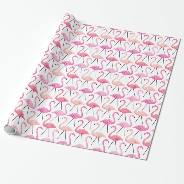 Papier Cadeau Papier d'enveloppement de Flamants roses roses (Déroulé)