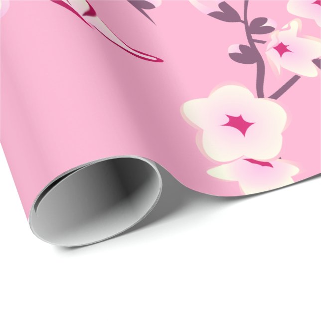 Papier Cadeau Papier d'enveloppement de fleurs de cerises floral (Coin rond)