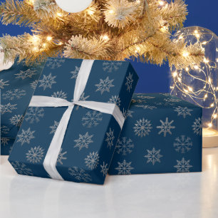 Papier Cadeau Papier d'enveloppement de flocons d'argent bleu fo