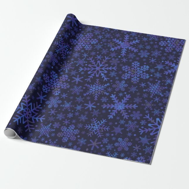 Papier Cadeau Papier d'enveloppement de flocons de neige bleu vi (Déroulé)