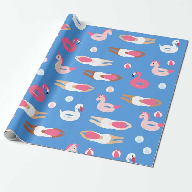 Papier Cadeau Papier d'enveloppement de flotteur de nage et de p (Déroulé)