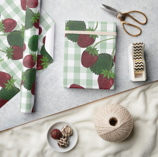 Papier Cadeau Papier D'Enveloppement De Fraise Et En vichy (Artisanat)
