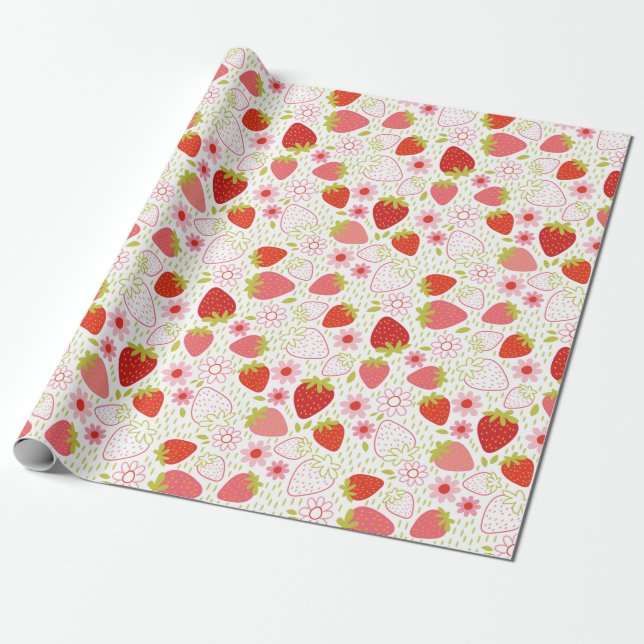 Papier Cadeau Papier d'enveloppement de fraise rouge cuite (Déroulé)