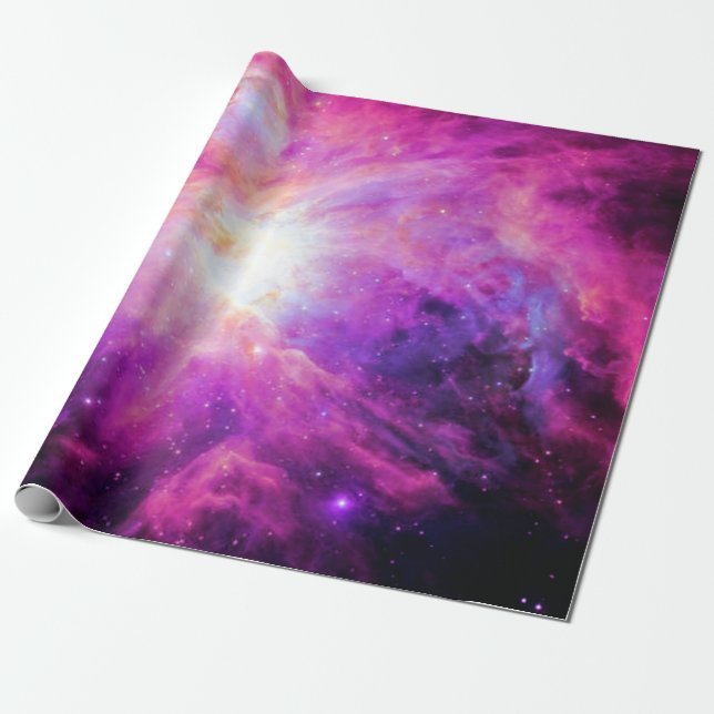 Papier Cadeau Papier d'enveloppement de galaxie rose rose nébule (Déroulé)
