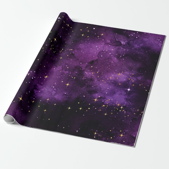 Papier Cadeau Papier d'enveloppement de galaxie violette de 6 pi (Déroulé)