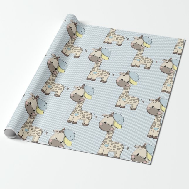 Papier Cadeau Papier d'enveloppement de Giraffe pour bébé en des (Déroulé)