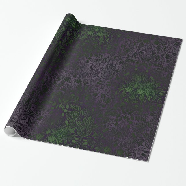 Papier Cadeau Papier d'enveloppement de goth damassé violet et v (Déroulé)