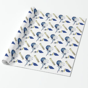 Papier Cadeau Papier d'enveloppement de graduation bleu, or et b