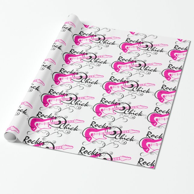 Papier Cadeau Papier d'enveloppement de guitare rose chic Rocker (Déroulé)