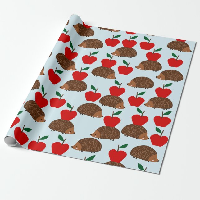 Papier Cadeau Papier d'enveloppement de hérisson et de pommes mo (Déroulé)