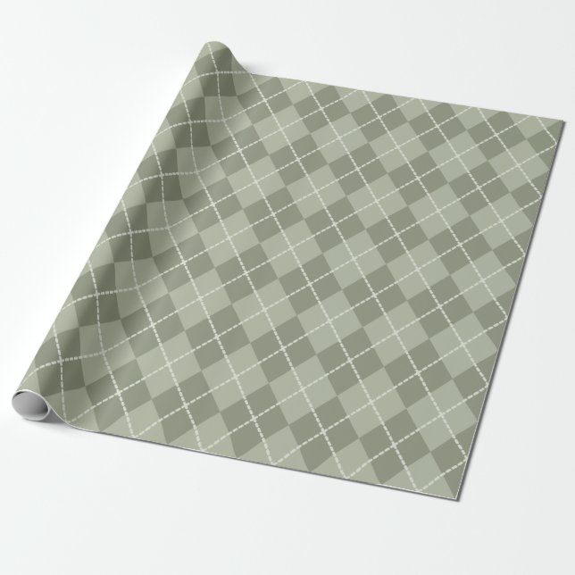 Papier Cadeau Papier d'enveloppement de Jacquard vert poussiéreu (Déroulé)