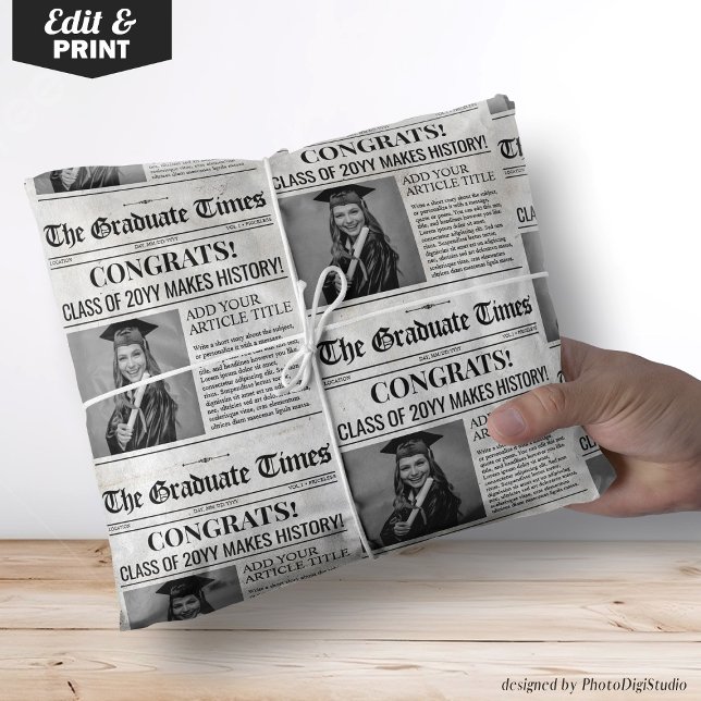 Papier Cadeau Papier d'enveloppement de journal de graduation mo (Custom Graduation Newspaper Wrap, Graduation News Wrapping Paper)