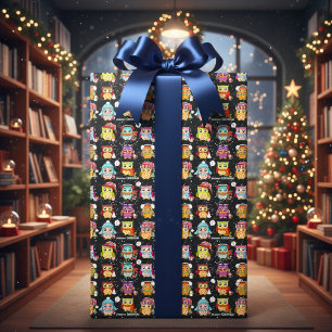 Papier Cadeau Papier d'enveloppement de la Chouette de Noël Père