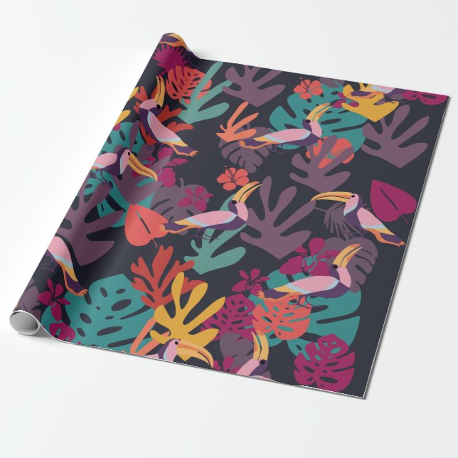 Papier Cadeau  Papier d'enveloppement de la jungle et des oiseau (Déroulé)
