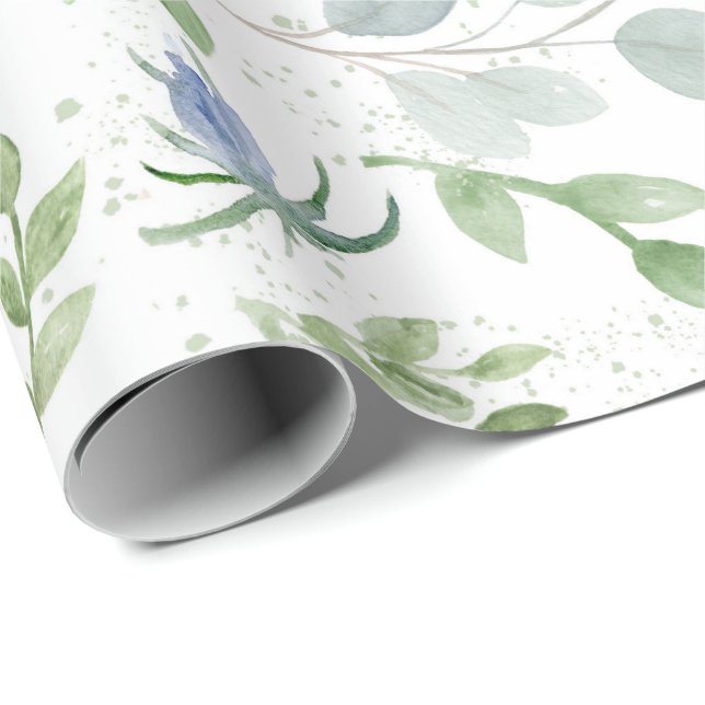Papier Cadeau Papier d'enveloppement de la nuptiale floral bleu (Coin rond)