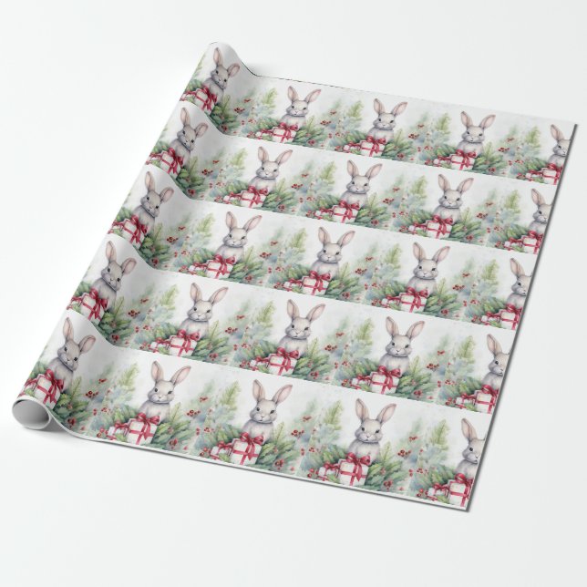 Papier Cadeau Papier d'enveloppement de lapin de Noël (Déroulé)
