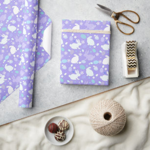 Papier Cadeau Papier d'enveloppement de lapin de Pâques violet
