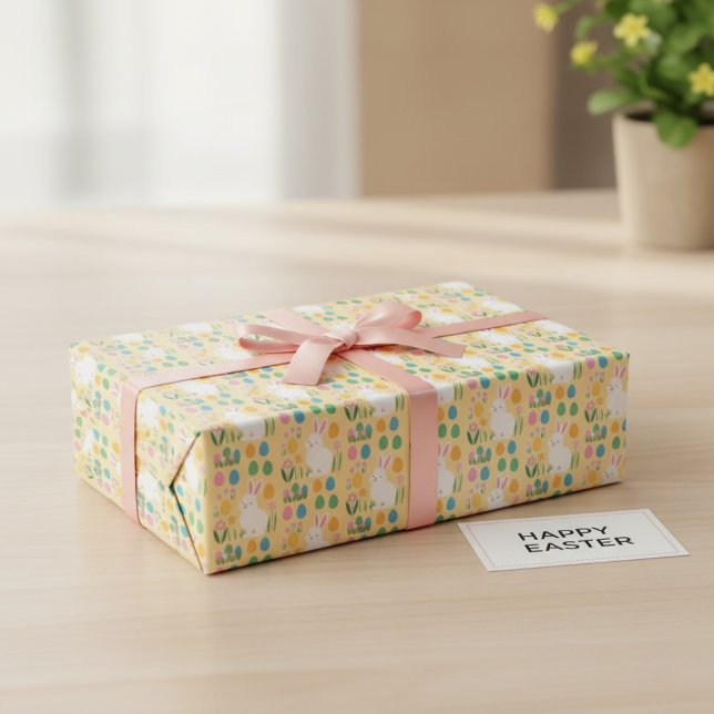 Papier Cadeau Papier d'enveloppement de lapin et de fleurs de Pâ (Hop into Spring with Beautiful Wrapping)