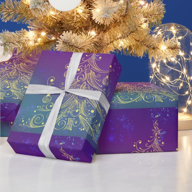 Papier Cadeau Papier d'enveloppement de l'Arbre de Noël Or (Vacances)