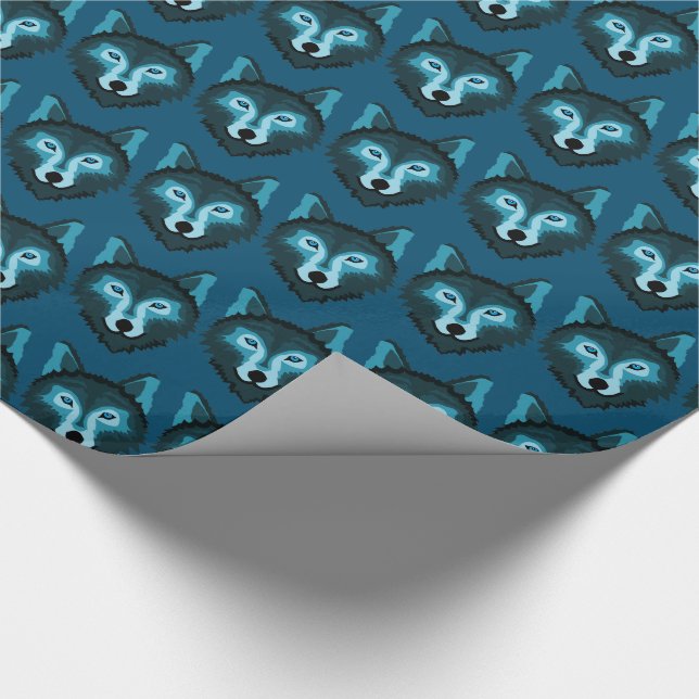 Papier Cadeau Papier d'enveloppement de loup bleu (Coin)