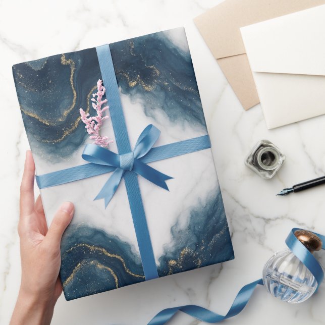 Papier Cadeau Papier d'enveloppement de luxe en marbre bleu et o (Cadeaux)