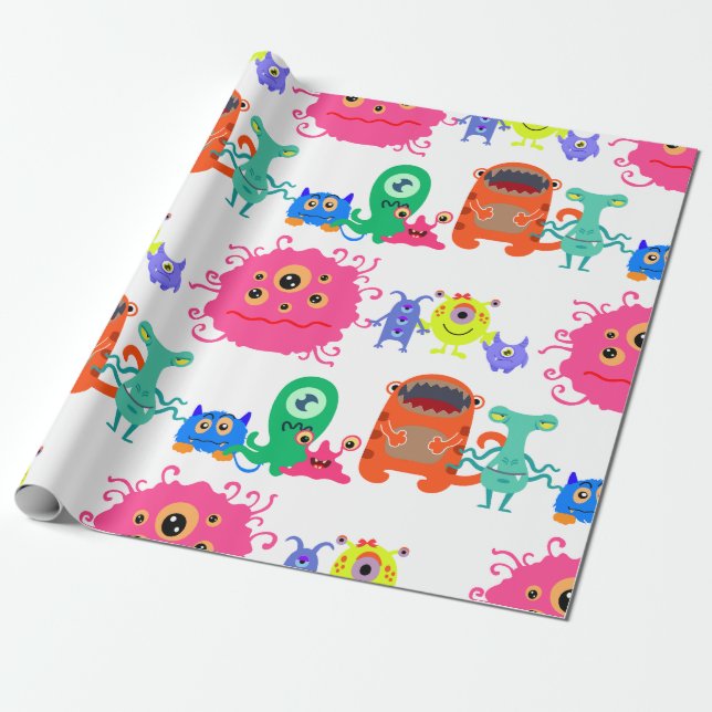 Papier Cadeau Papier d'enveloppement de monstre mignon (Déroulé)