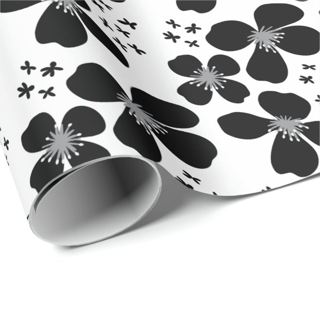 Papier Cadeau Papier d'enveloppement de motifs floraux noir mode (Coin rond)