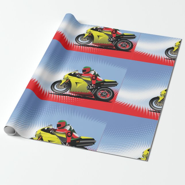 Papier Cadeau Papier d'enveloppement de motocyclette jaune (Déroulé)