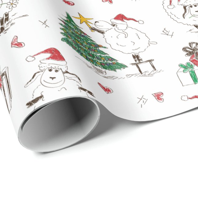 Papier Cadeau Papier d'enveloppement de mouton de Noël amusant (Coin rond)