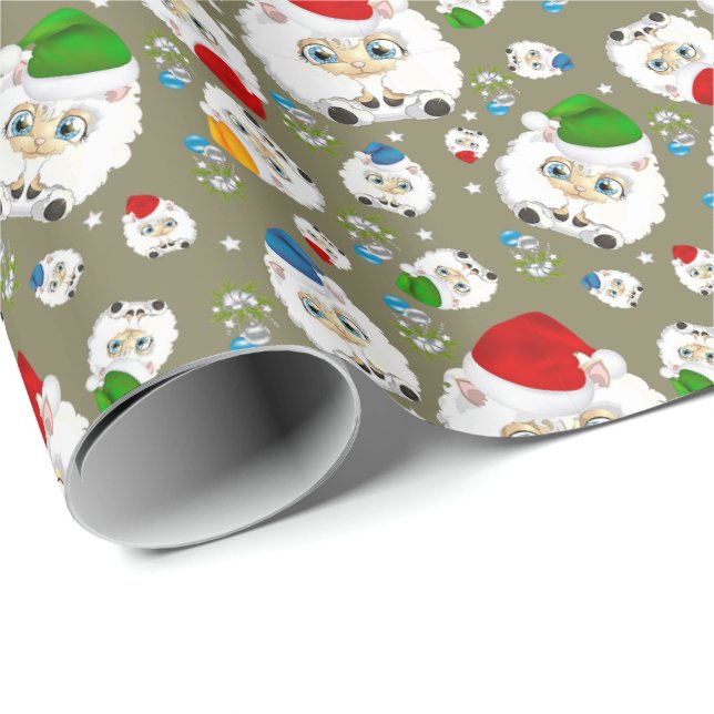 Papier Cadeau Papier d'enveloppement de mouton de Noël mignon de (Coin rond)